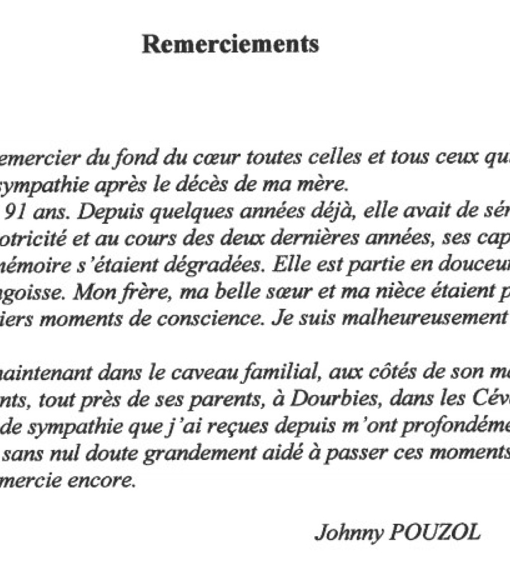 Remerciements Johnny Pouzol